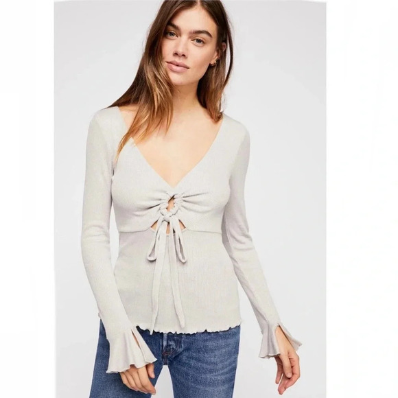 Free People Say When Long Sleeve Keyhole Top - Picture 1 of 6